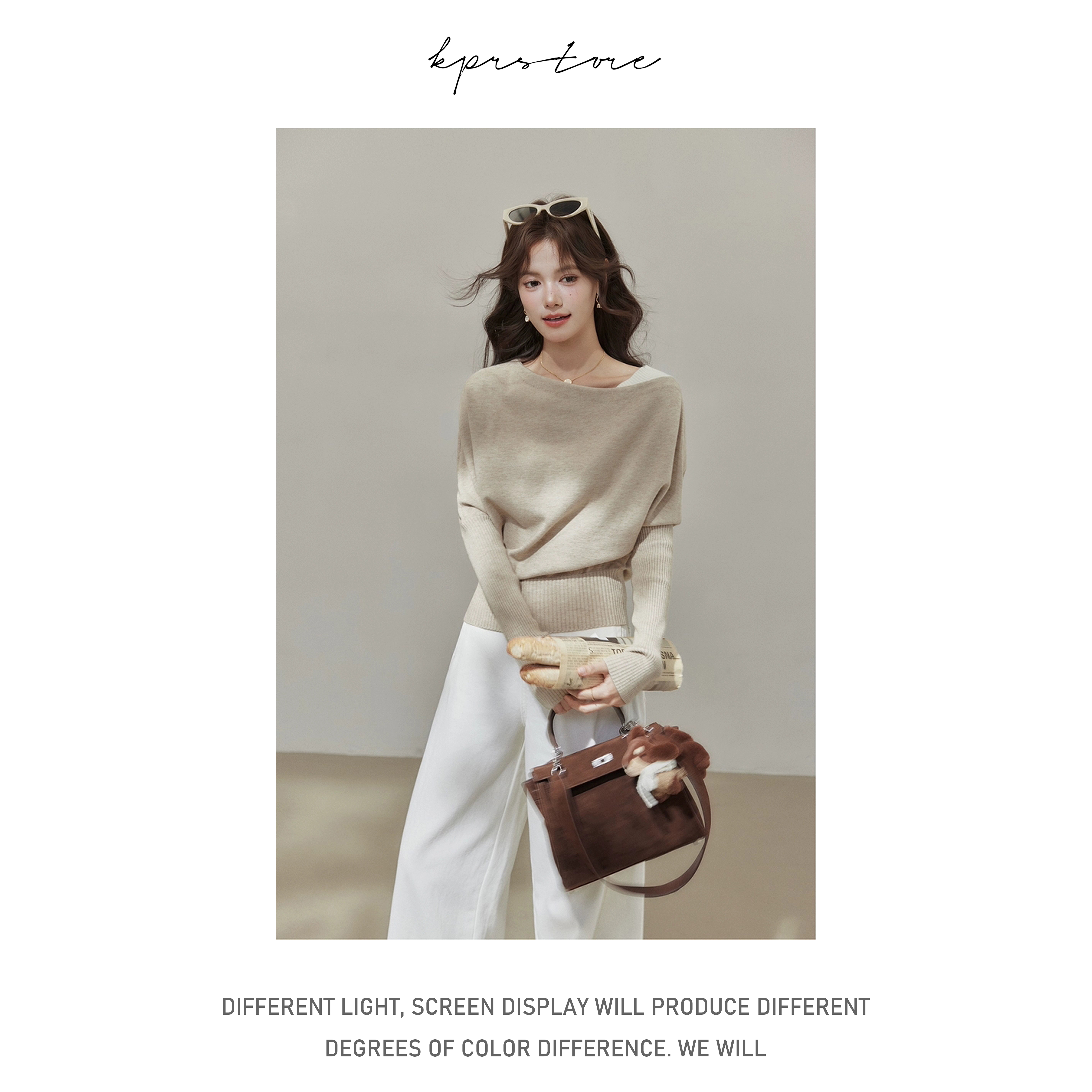 显瘦斜肩露肩长袖针织衫新款质感初秋设计感上衣