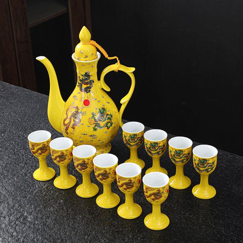 白酒杯套装酒具陶瓷装酒壶中式家用仿古分酒器高脚杯酒盅烈酒杯