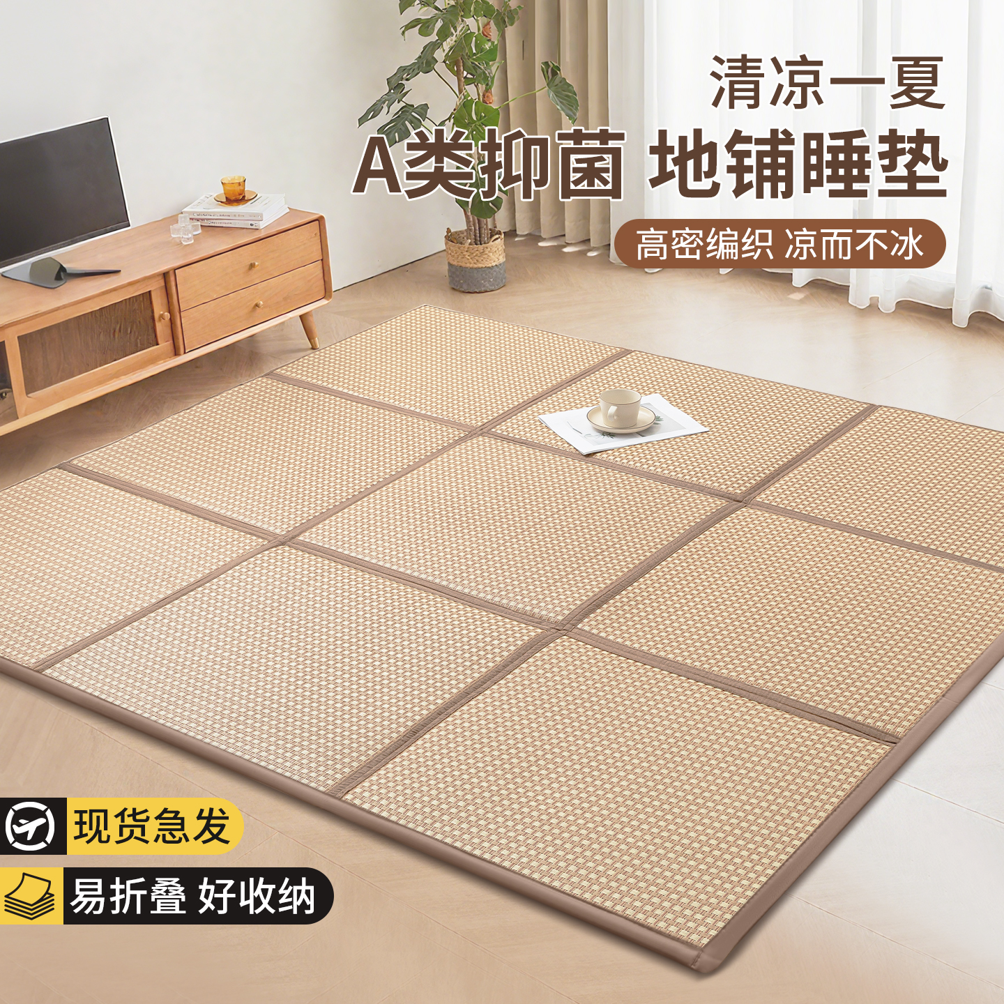 夏天加厚凉席地垫睡觉打地铺专用儿童榻榻米床垫可折叠收纳冰藤席