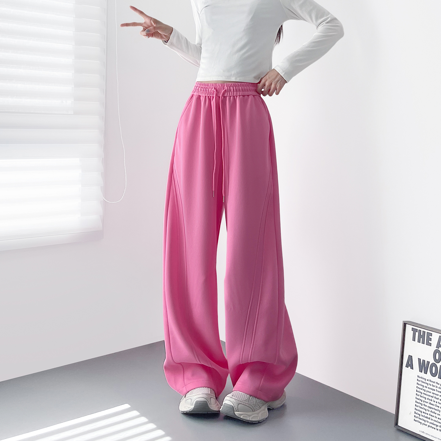 高腰慵懒软糯弯刀裤女秋冬季大码胖mm运动卫裤显瘦宽松垂感加绒裤