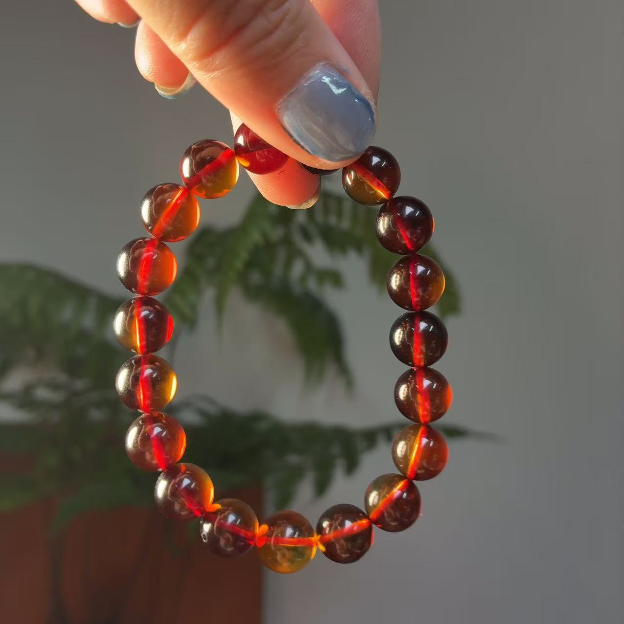 9mm天然墨西哥红蓝珀单圈手串 双色琥珀经典时尚百搭净水文玩珠串