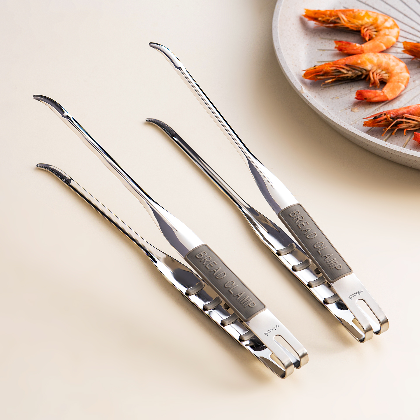 onlycook韩式316L不锈钢弯头烤肉夹子防滑防烫烧烤夹加长煎牛排夹