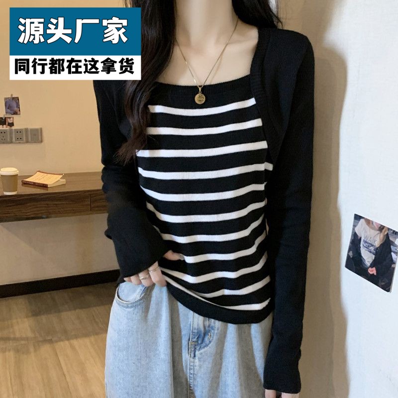 梵乐芬胖妹妹秋装大码女装2025年新款假两件拼接显瘦针织衫长袖打