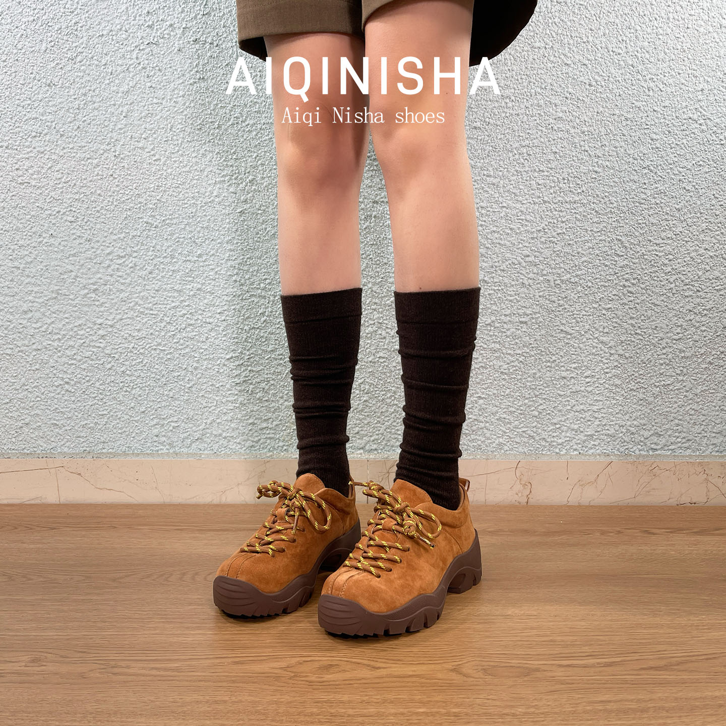 单鞋新款厚底系带登山鞋里外全皮保暖单鞋秋冬女单鞋百搭