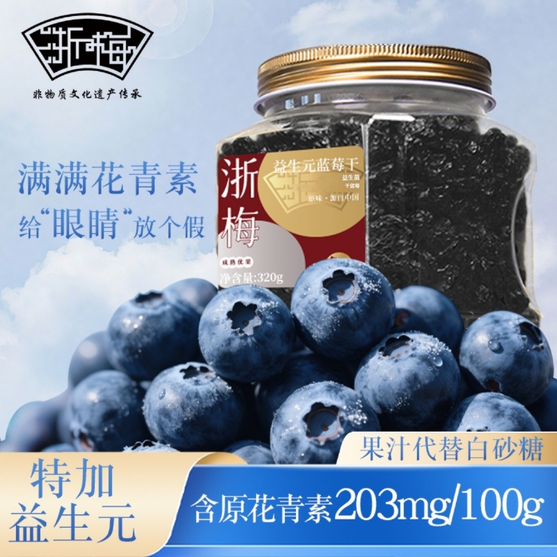 浙梅益生元蓝莓干320g/罐装 香甜即食蜜饯果脯酸甜颗粒BD