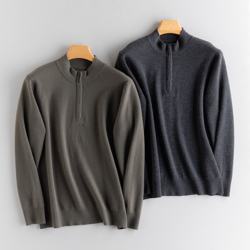 000034正品纯山羊绒男士68支精纺加厚 半高领拉链 贴身穿轻盈保暖