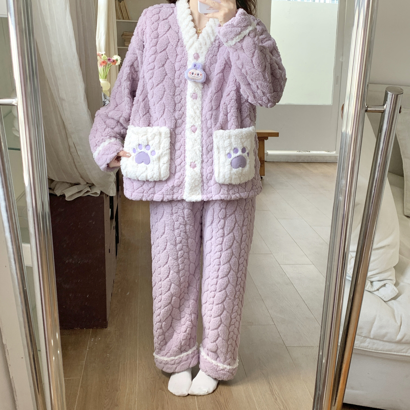 珊瑚绒月子服冬厚款加绒孕妇睡衣怀孕期秋冬保暖大码产妇哺乳套装