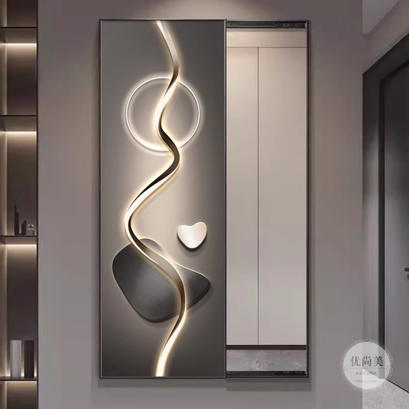 轻奢高级灰现代隐藏式全身镜装饰画隐形穿衣镜挂画可推关闭镜子画