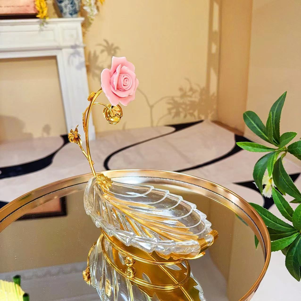 家用水果盘创意水果篮下午茶点心树叶瓜子花朵盘前台招待摆放盘