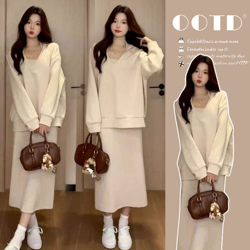 秋冬季2026时尚新款网红时尚简约高级感背心裙百搭卫衣连衣裙套装