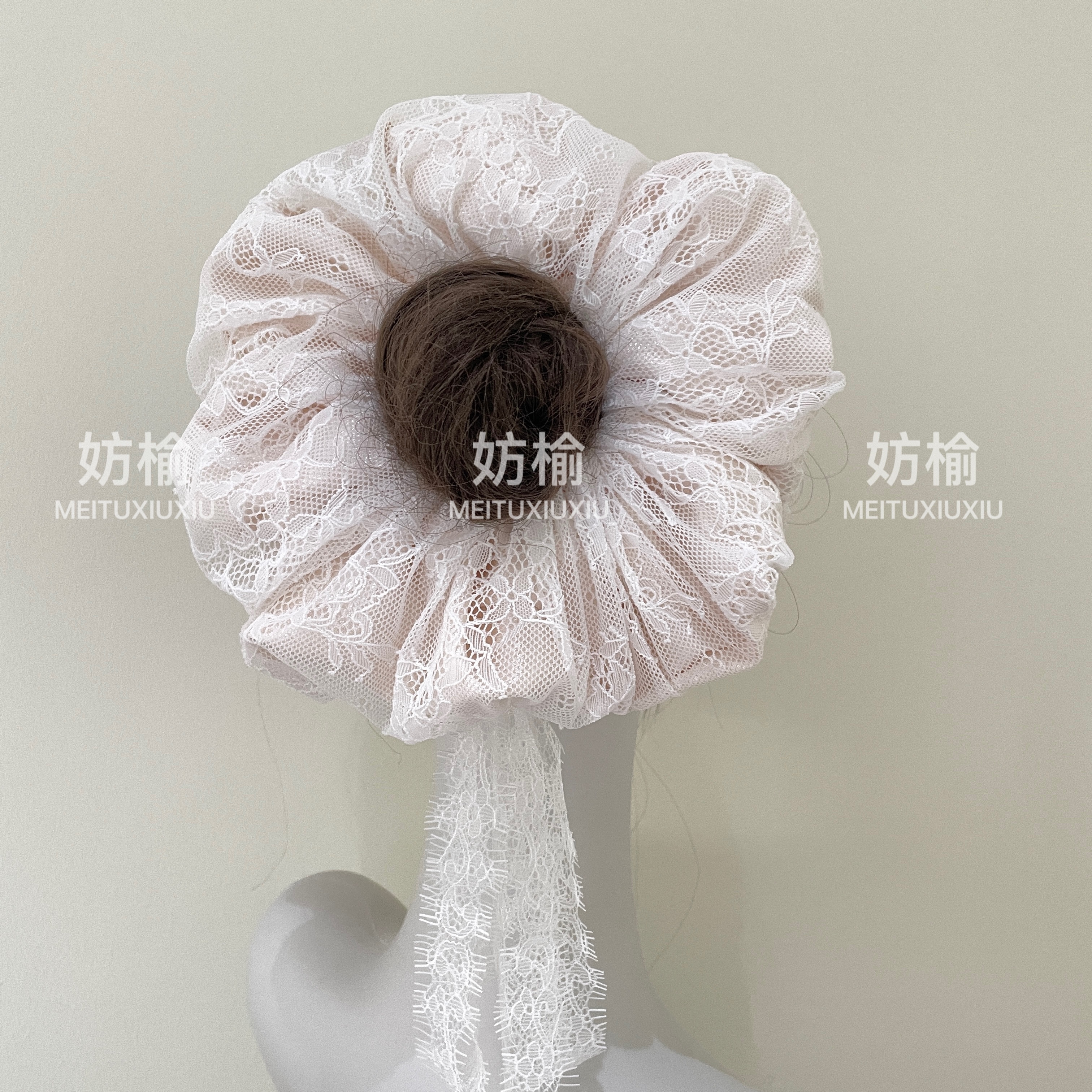 dyf069重工纯白双层蕾丝大肠发圈气质温柔丸子头马尾头头绳纯手工