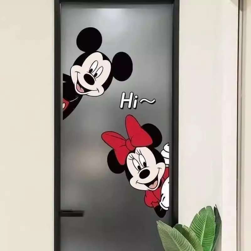 米奇卫生间玻璃门贴纸厕所门窗装饰画浴室门贴画划痕遮挡卡通可爱