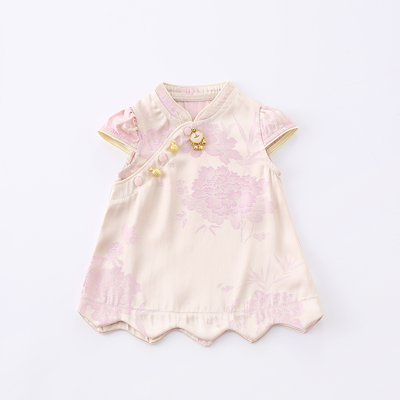 婴儿裙子旗袍爬服短袖包屁连体服新生儿中式夏款夏季薄款新款宝宝