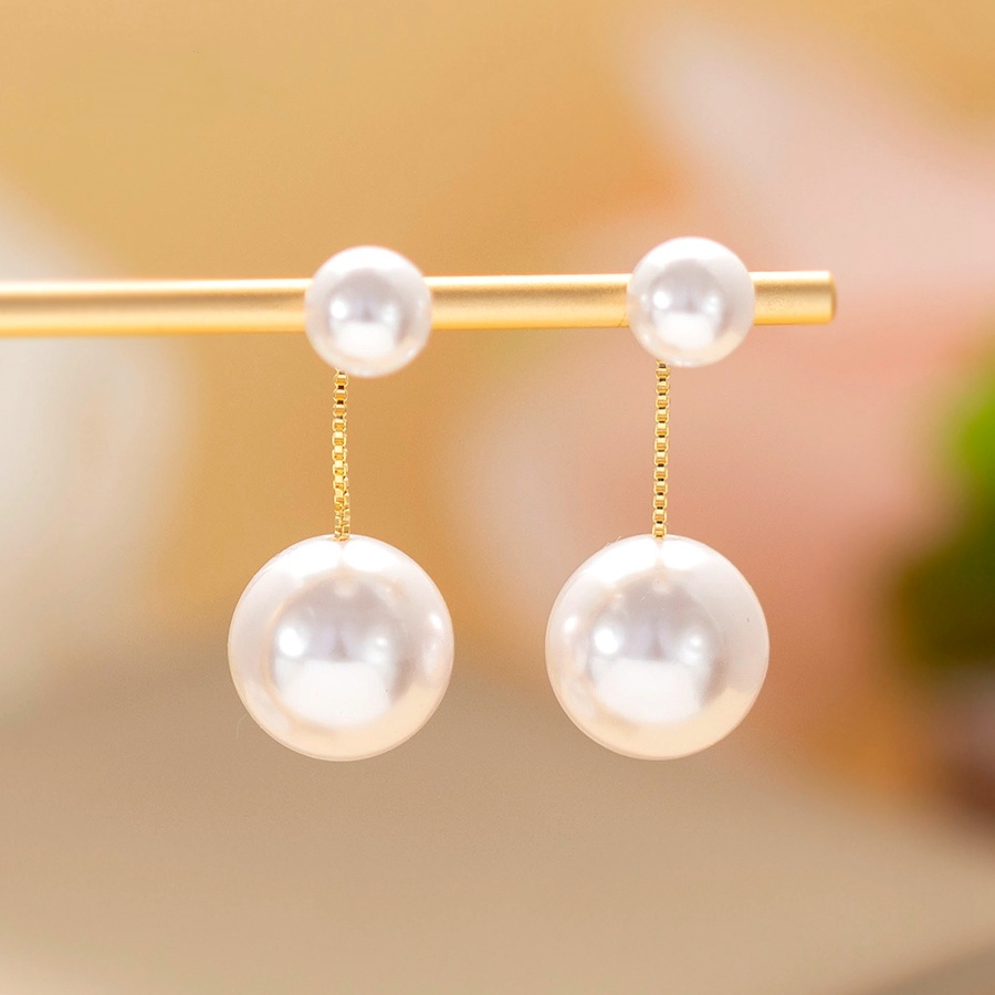 铜合金耳饰 长款气质珠珠流苏耳钉法式温柔一款两戴时尚感耳环420