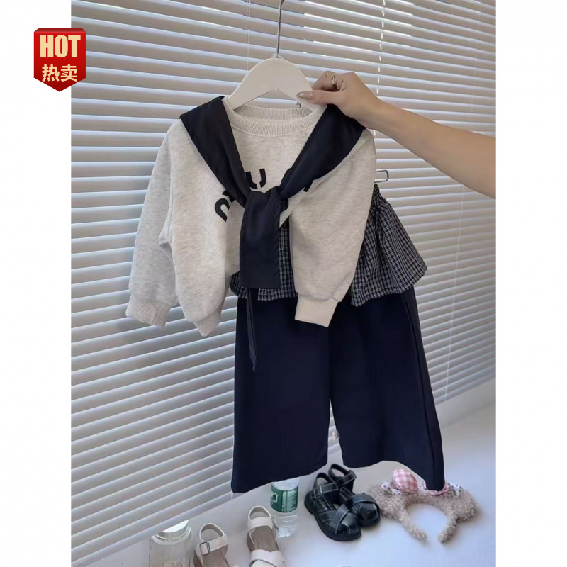 可爱超萌衣服屁帘直筒裤套装秋季新款童装宝宝早秋衣服