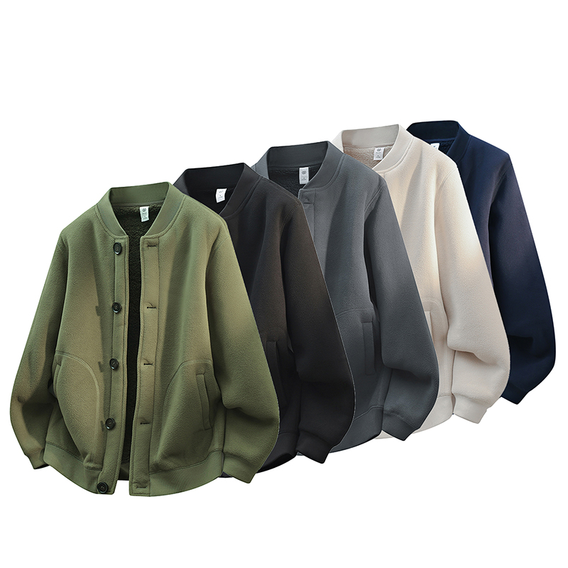 冬季加绒加厚摇粒绒拼接颗粒绒保暖立领棒球领男生夹克2351