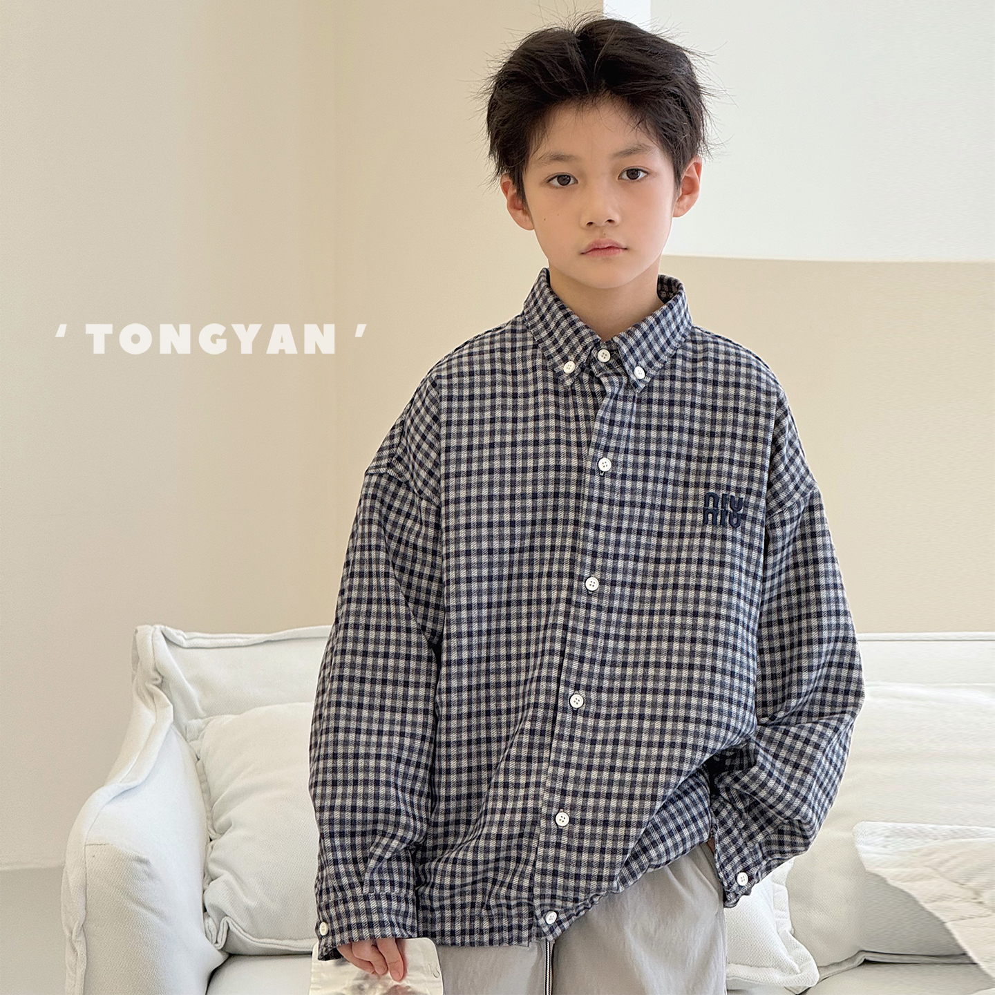 男童衬衫外套秋季新款男孩韩版洋气中大童格子儿童翻领衬衣DF8828