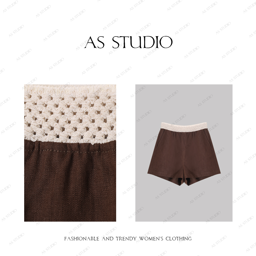 【AS麻麻裤】25新亚麻撞色织带高腰老钱百搭短裤AS25CDK4599