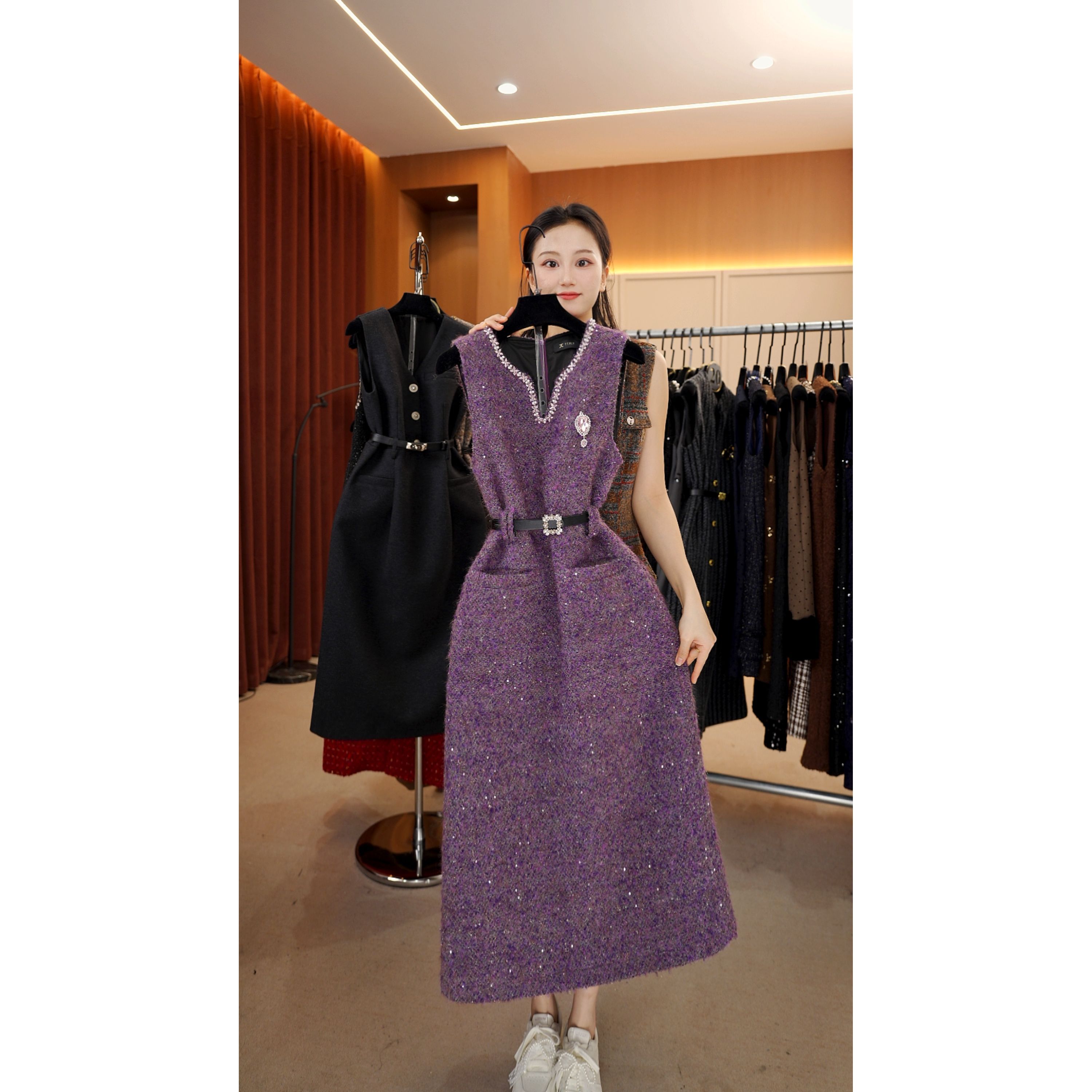 【宠粉价】轻奢气质无袖设计秋冬连衣裙NH-WX153