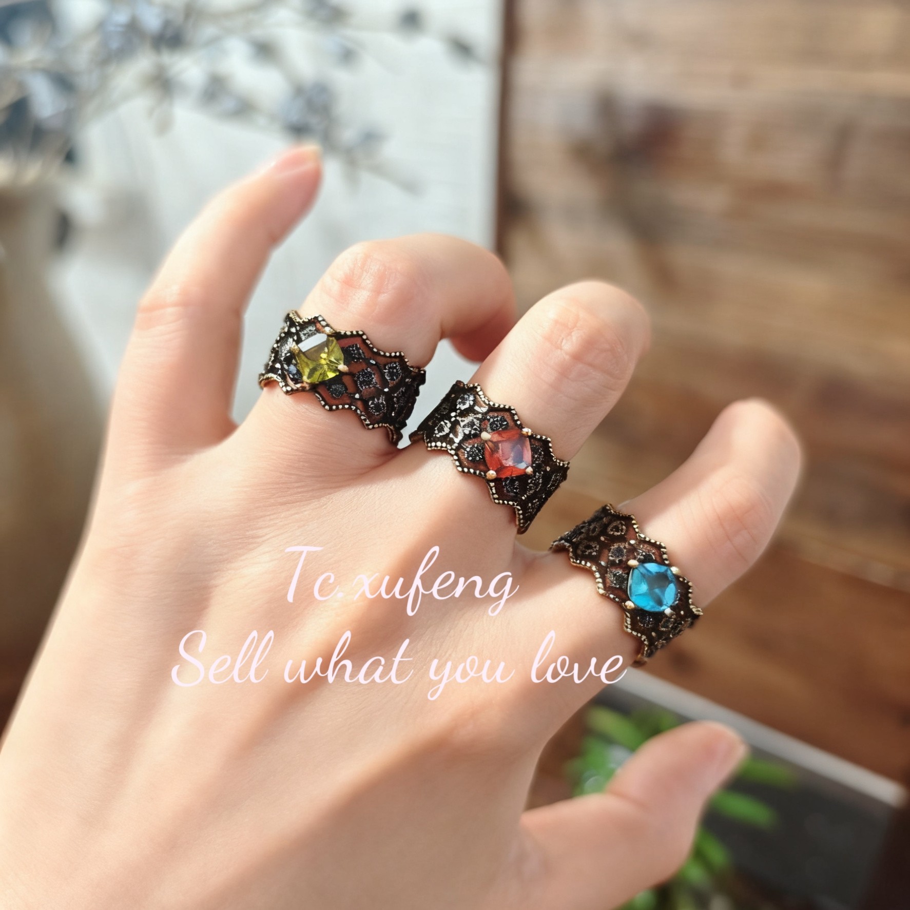 纯铜锆石戒指 复古镂空蕾丝皇冠古铜不掉色戒指高级感轻奢百搭