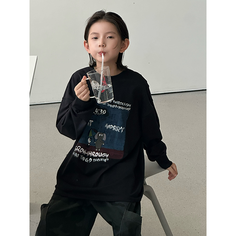 【现货】2025新款男童T恤儿童长袖秋冬款中大童上衣韩版圆领卫衣