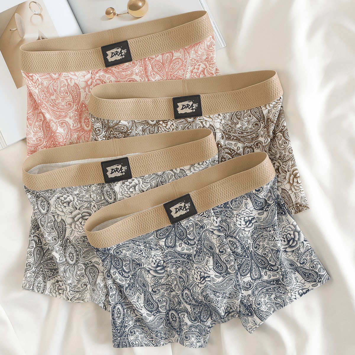 古典风青花瓷男士睡裤新中式睡裤男纯棉抑菌山茶花琥珀流光平角裤