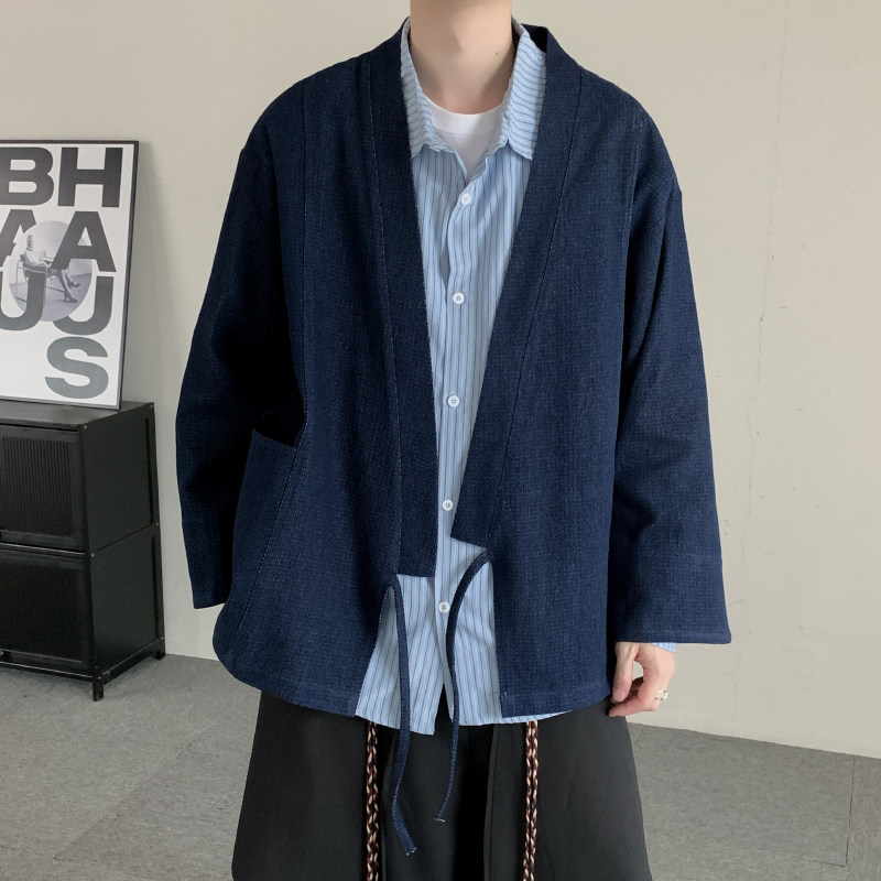 日系复古牛仔长袖外套男款新中式无性别穿搭汉服开衫秋季宽松外套