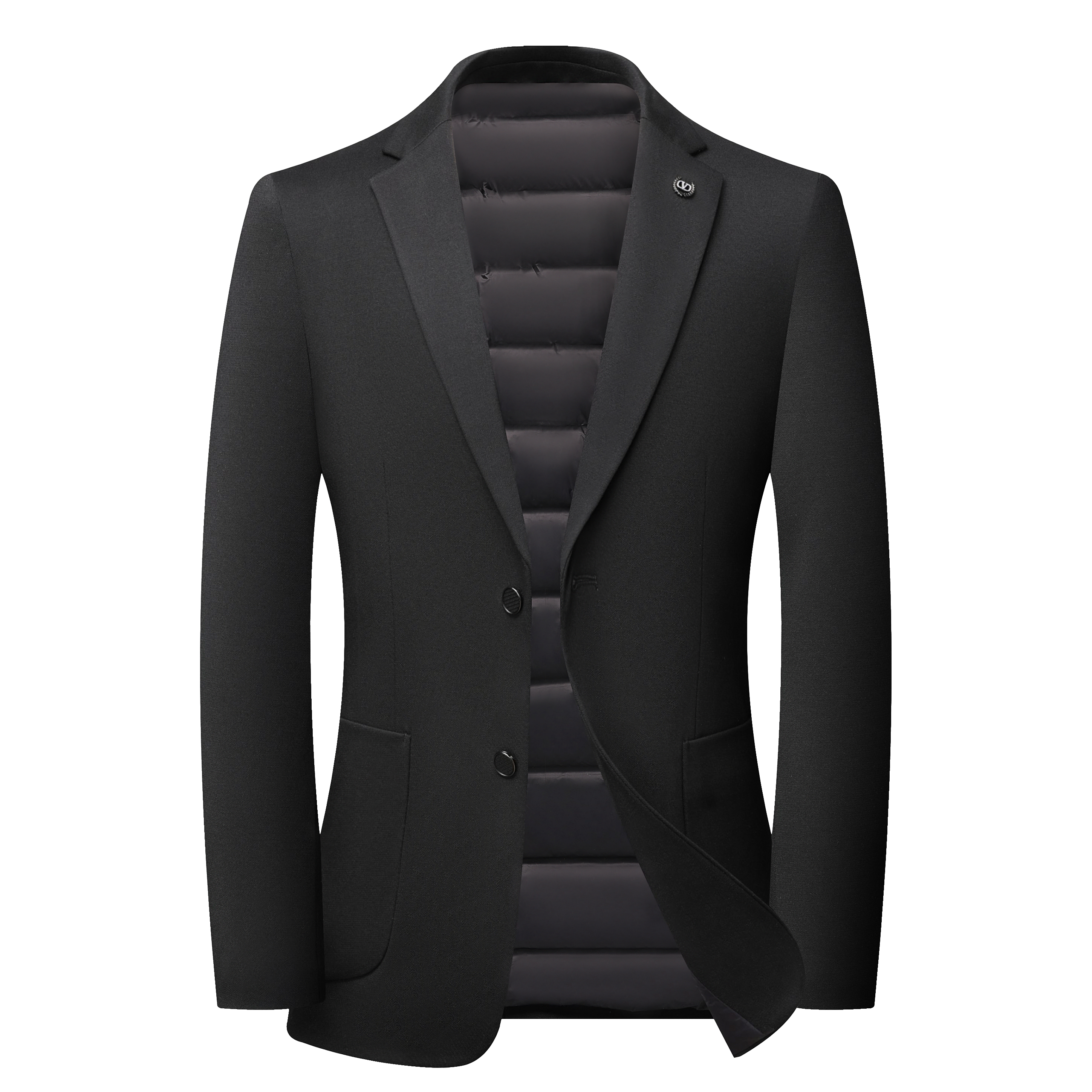【90鸭绒】男秋冬羽绒保暖西服中青年商务休闲百搭黑色西服上衣2322