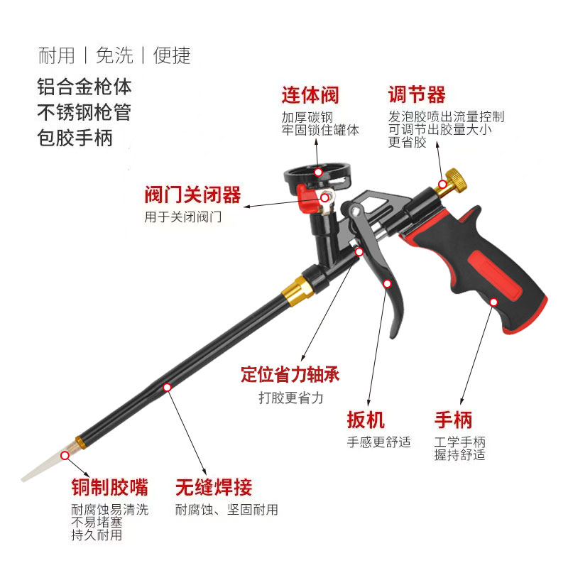 新款轴承特氟龙免清洗层可拆卸发泡胶枪用于装潢聚氨酯填缝打胶