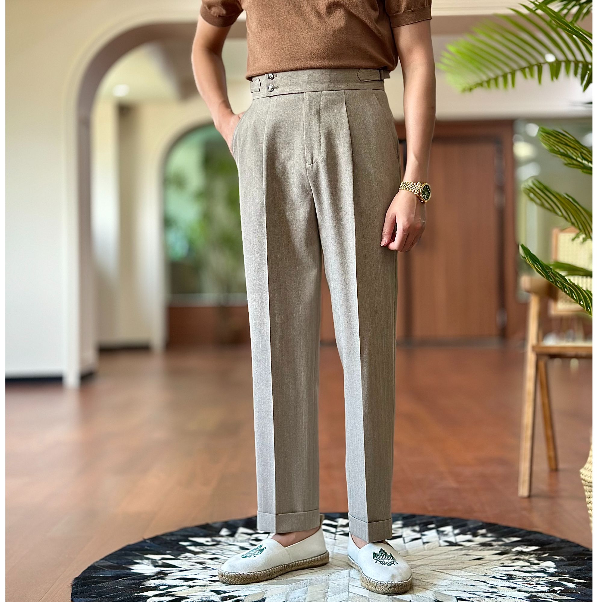 高腰男士那不勒斯直筒长裤垂感条纹休闲西裤百搭日常通勤