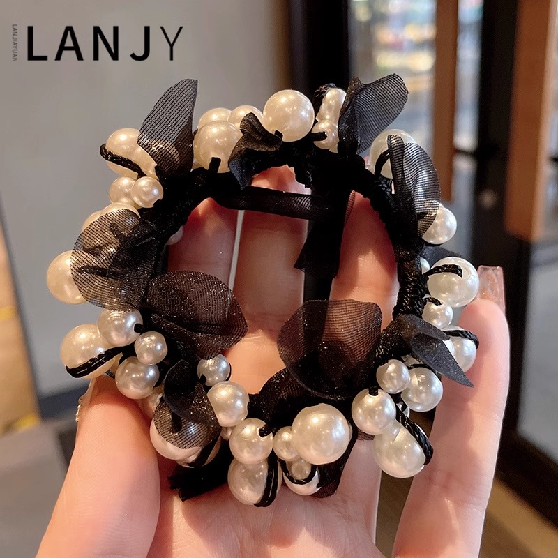 韩系法式珍珠花瓣发圈气质简约头绳扎头发皮筋手链两用马尾发绳女