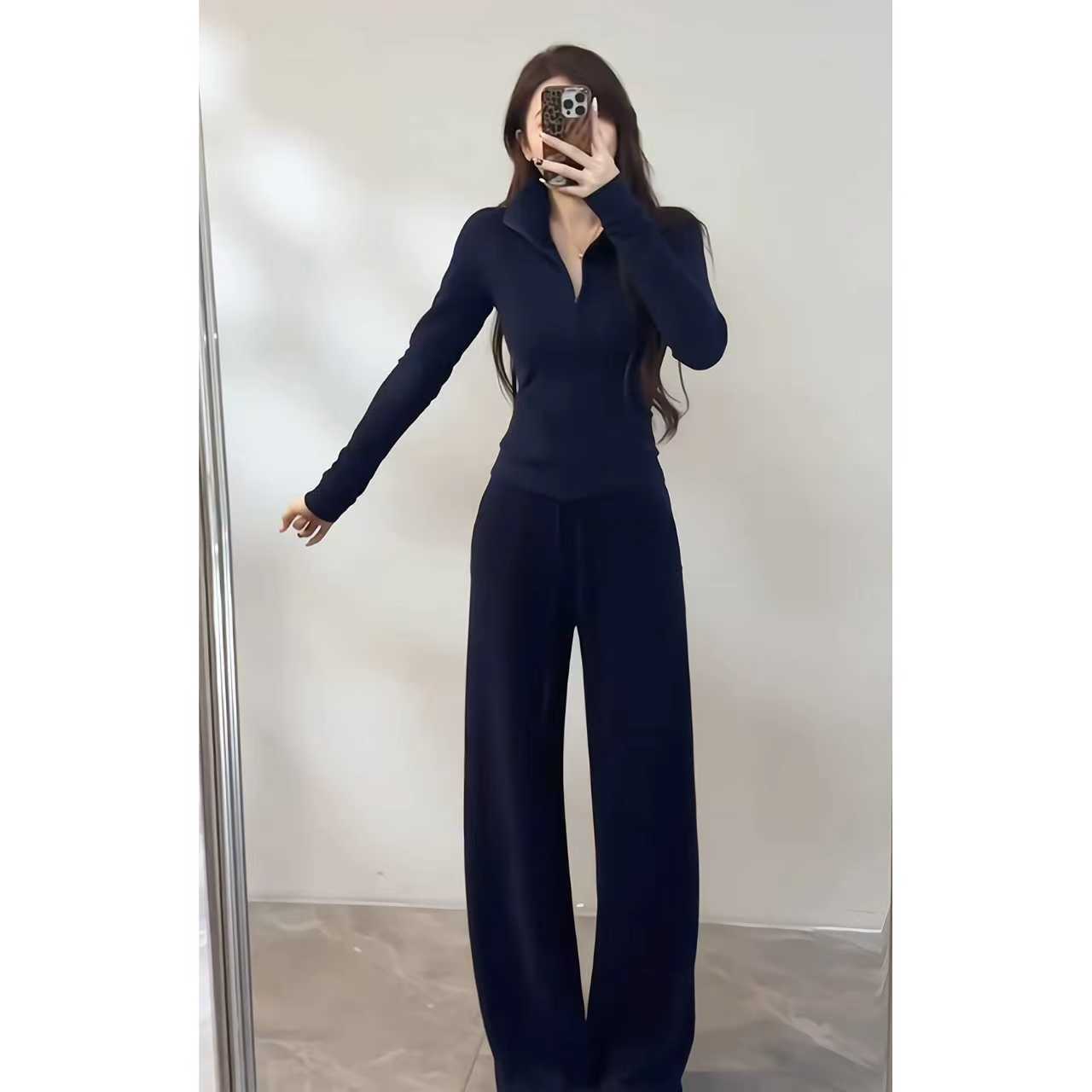 春秋修身百搭运动开衫长袖直筒套装休闲风显瘦时尚套装高腰时尚