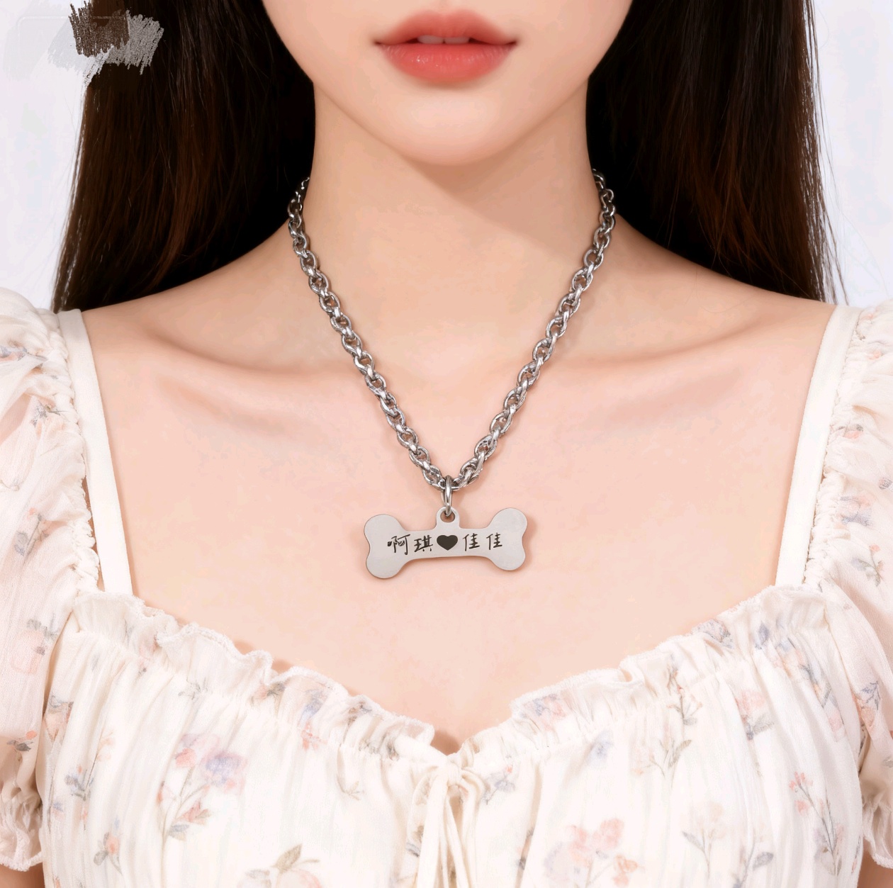 小骨头小狗牌项链男女礼物puppy定制情侣项链小猫爪狗爪双面定制
