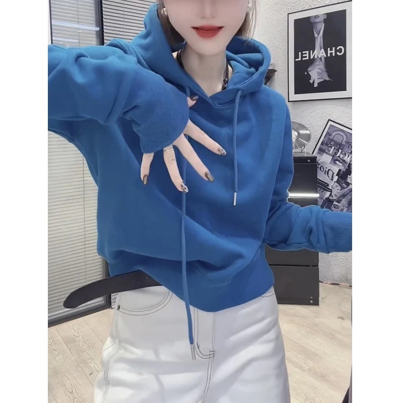 秋冬加绒加厚连帽外套女2025新款韩版时尚长袖上衣显瘦打底卫衣