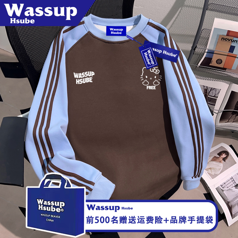 WASSUP HSUBE简约凯蒂猫印花男女同款上衣炸街秋冬街头三条杠卫衣