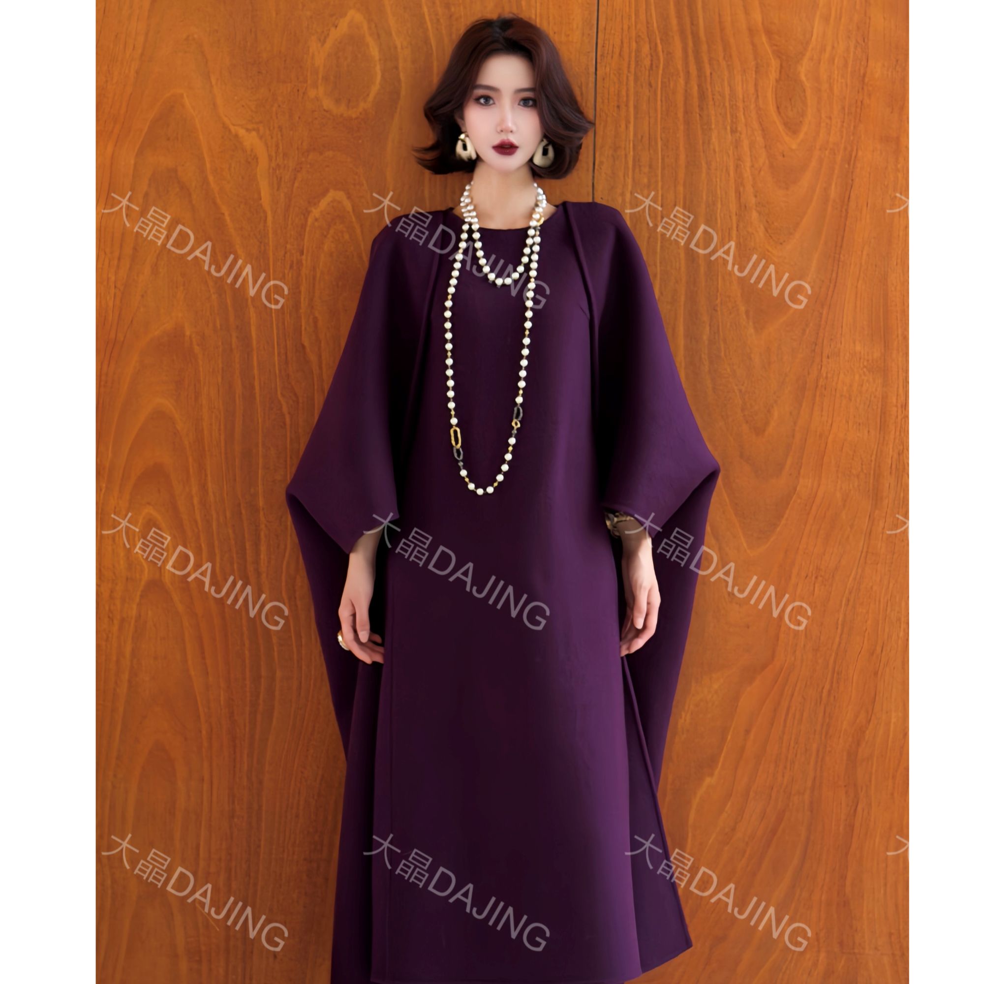 【大晶定制】“温柔似水”冬款D[纯羊毛]双面呢气质连衣裙+披肩套装