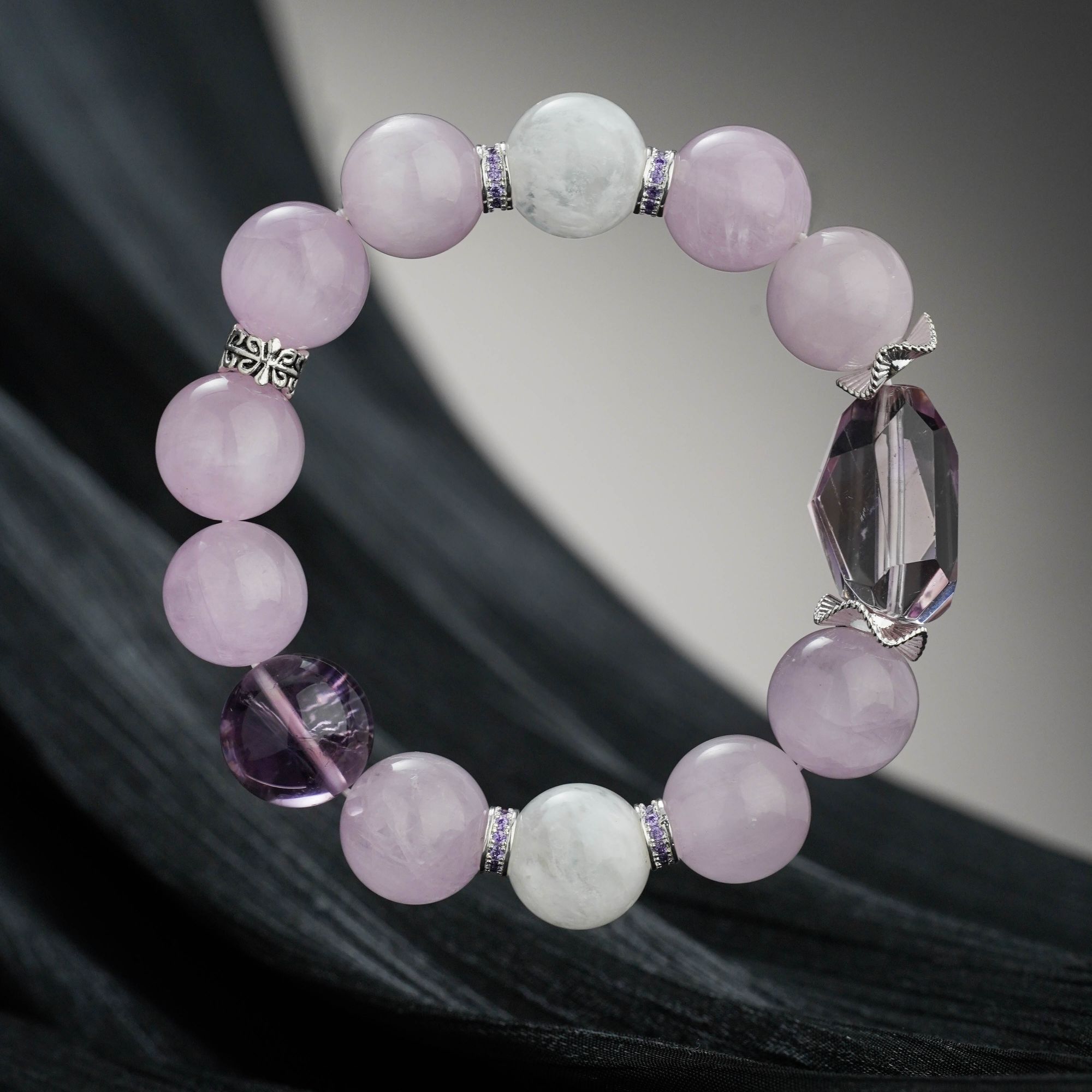 归真【绮梦】紫锂辉水晶 紫水晶  白雪花幽灵 手链