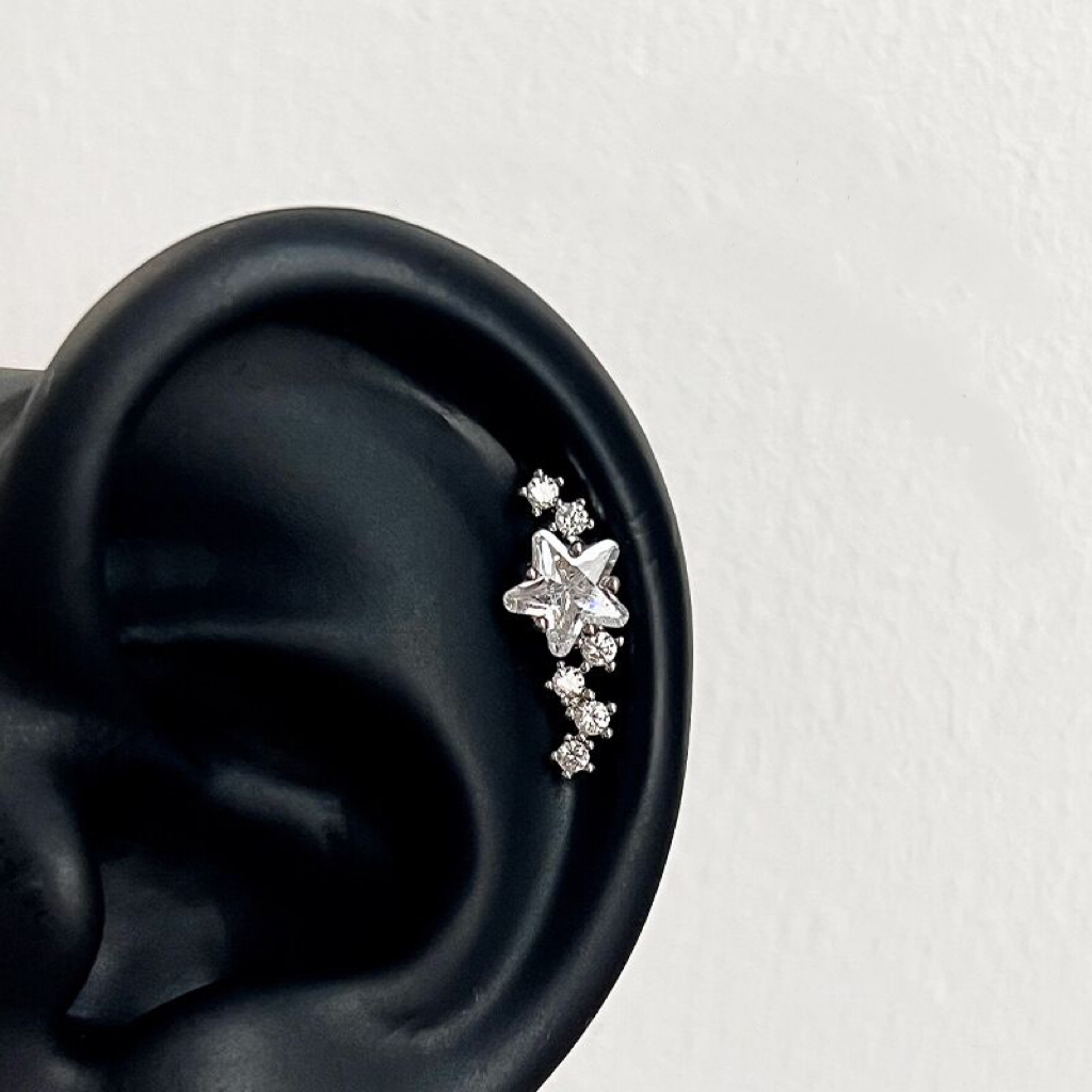 钛钢耳饰 穿刺【耳饰】流星耳骨钉平底螺丝拧扣耳钉耳饰C013