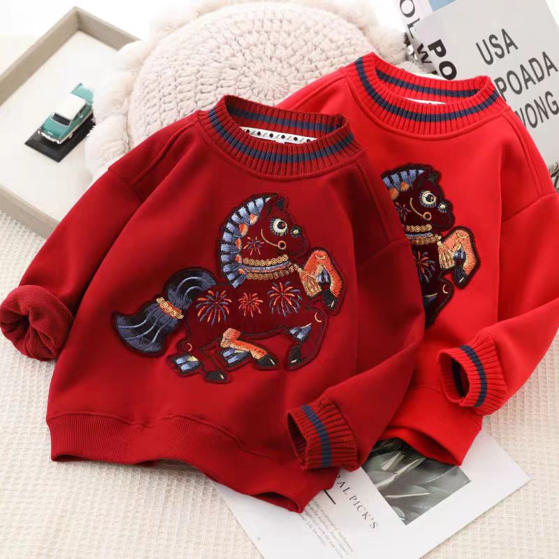 【新年新款】男童加绒卫衣冬季中大儿女童刺绣拜年服