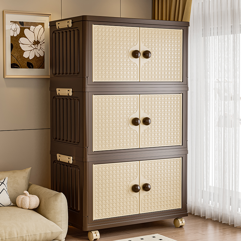 安家日记免安装折叠柜带滑轮收纳柜双开门置物柜儿童收纳移动柜