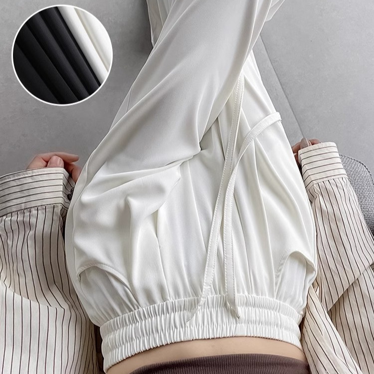 啄木鸟夏季冰丝阔腿裤女裤子高腰直筒垂感新款宽松显瘦休闲裤女