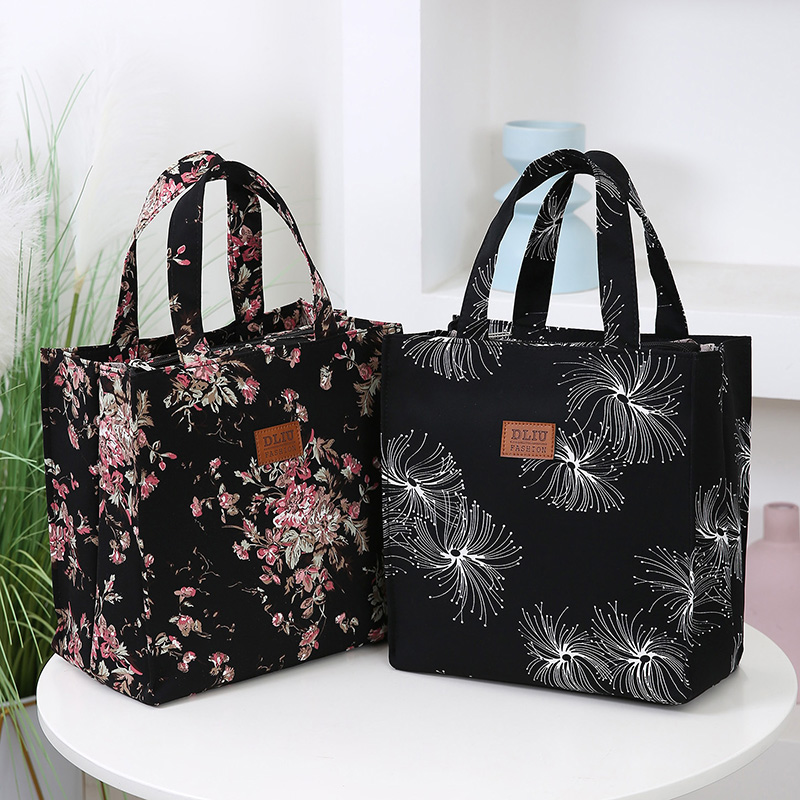 手提包上班通勤外出购物带饭盒收纳袋复古妈咪便携大容量手拎布包