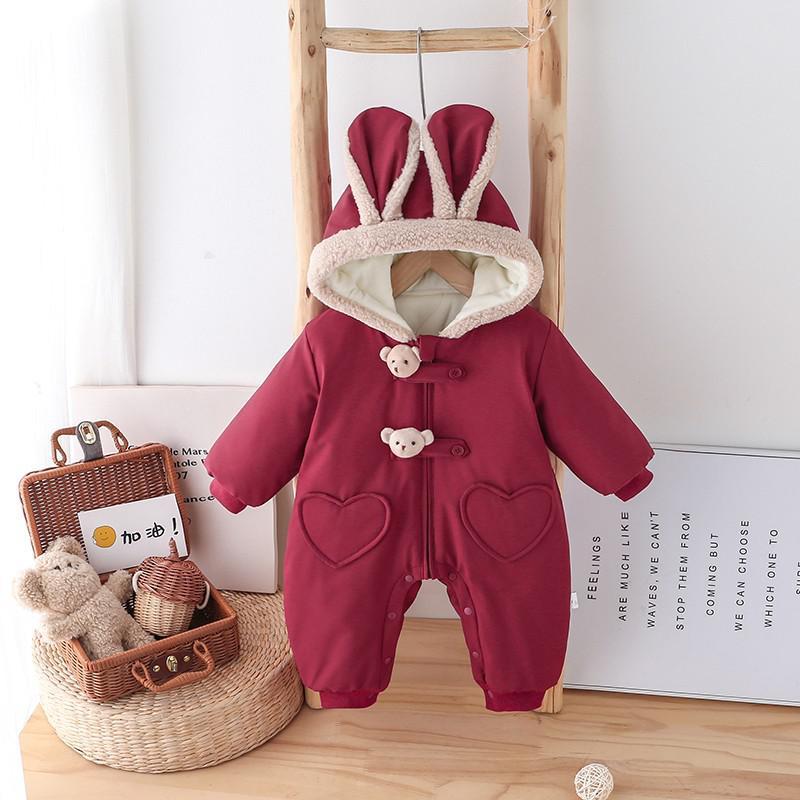 婴儿衣服冬装兔子连体衣冬季冲锋衣外出服宝宝满月百天拜年服棉服