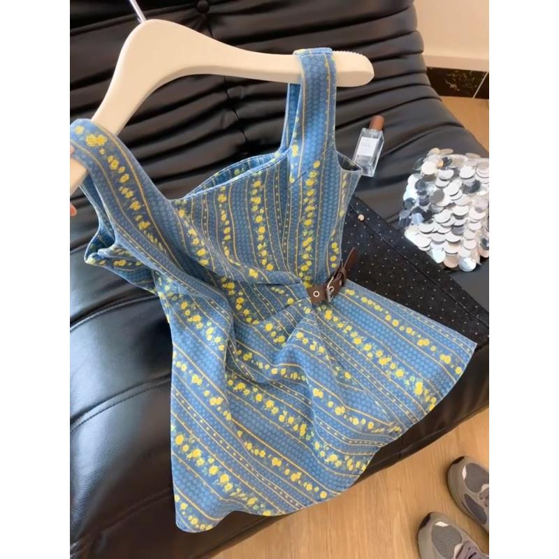 蓝色条纹吊带背心女夏外穿露背法式独特无袖小上衣高级感2025新款