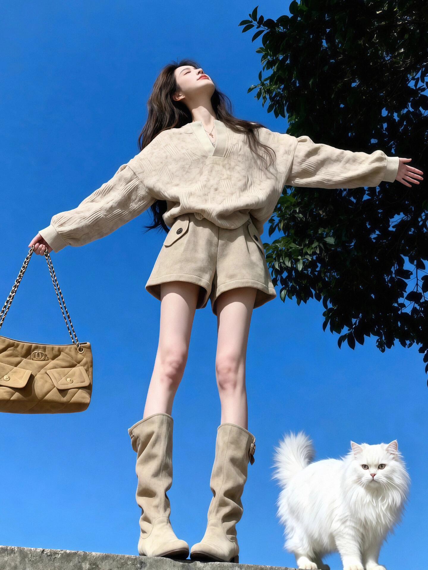 独特漂亮冬装一整套穿搭巨好看的韩系V领针织毛衣短裤两件套装女