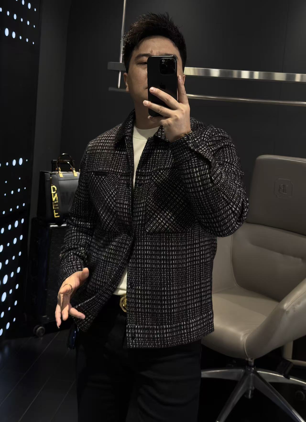 【马哥严选】欧货时尚个性2025秋季新款男士千鸟格翻领夹克秋冬外套