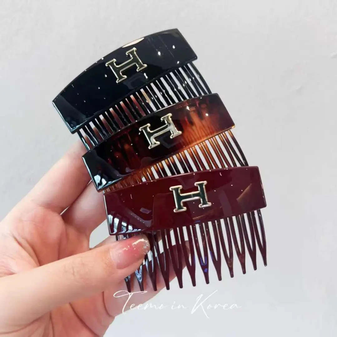 韩版H字母倒插梳女后脑勺碎发整理发梳懒人盘发卡侧边刘海夹头饰