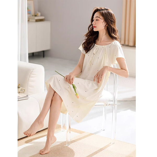 带胸垫莫代尔睡裙宽松夏季女短袖女士长款加大薄款纯色大码