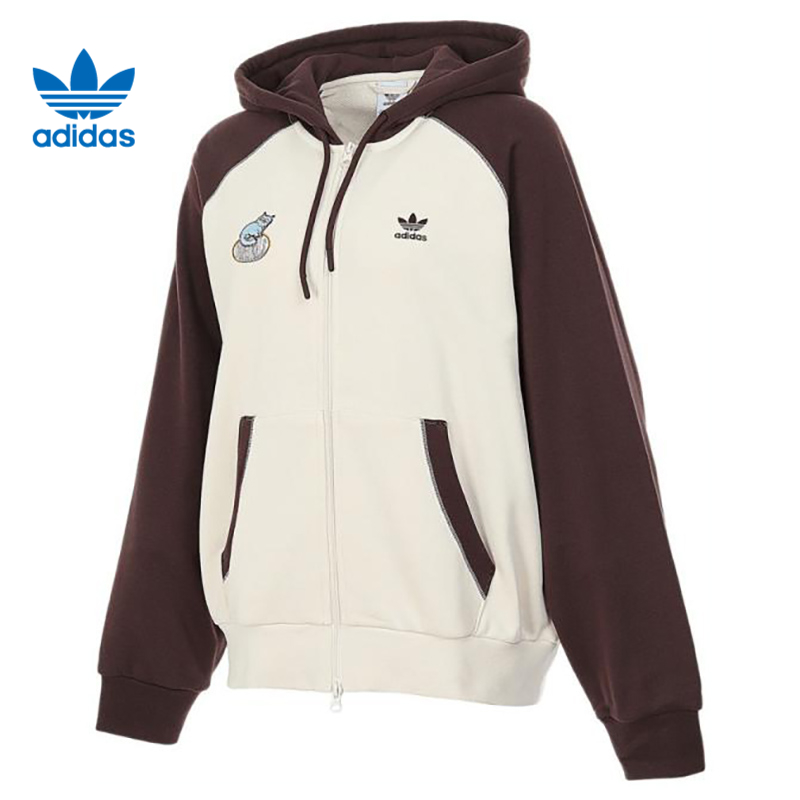 Adidas阿迪达斯三叶草女子街头风撞色运动连帽夹克外套JL7524