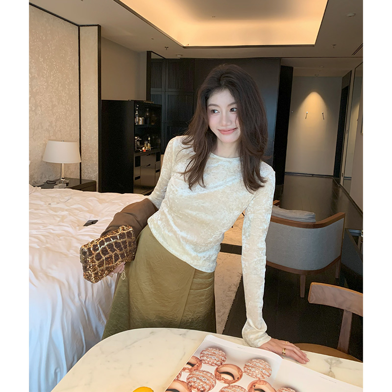 【ALONE SAVOR】龍喜儿雕纹玫瑰 轻奢钩花喇叭袖T恤磨绒圆领Z914